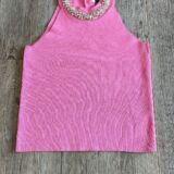TOP SCOLLO HALTER STRASS rosa bubble