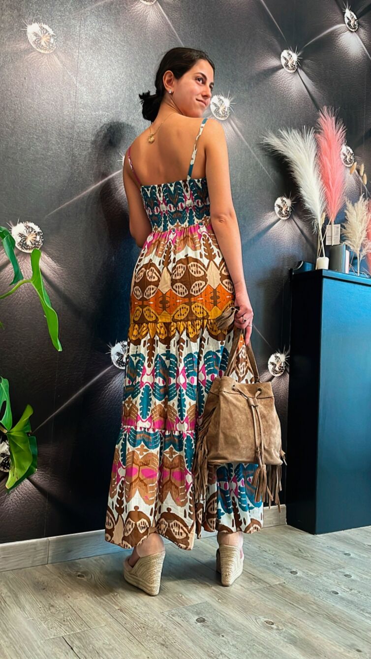 VESTITO LUNGO STAMPA ETNICA multicolore
