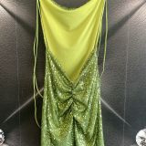 VESTITO IN PAILLETTES verde olio