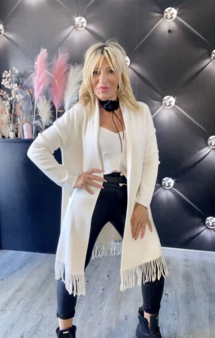 CAPPOTTO IN MAGLIA FRANGE panna
