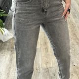 JEANS STRASS  MOM FIT grigio