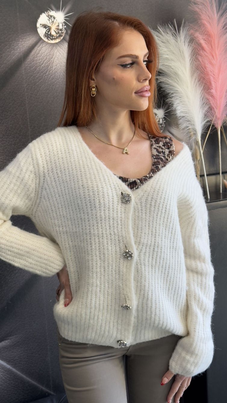 CARDIGAN GIOIELLO IN MOHAIR panna