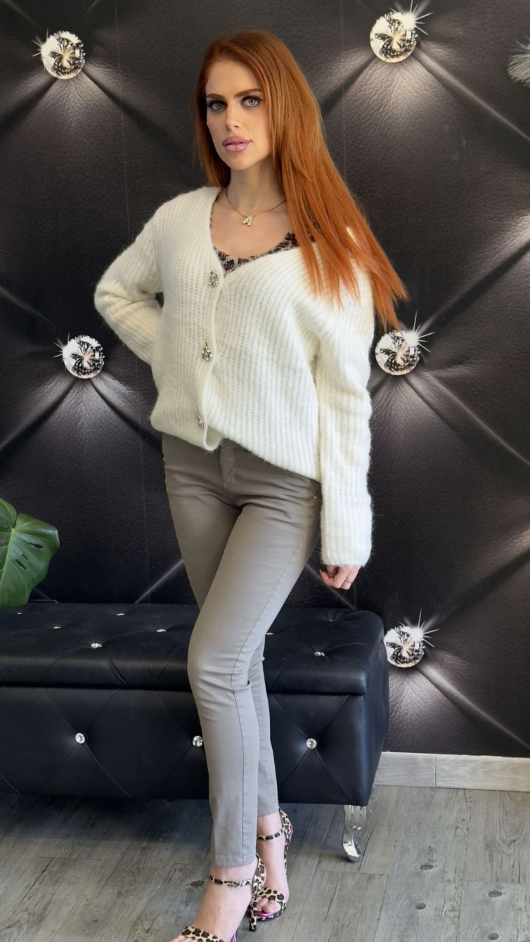 CARDIGAN GIOIELLO IN MOHAIR panna