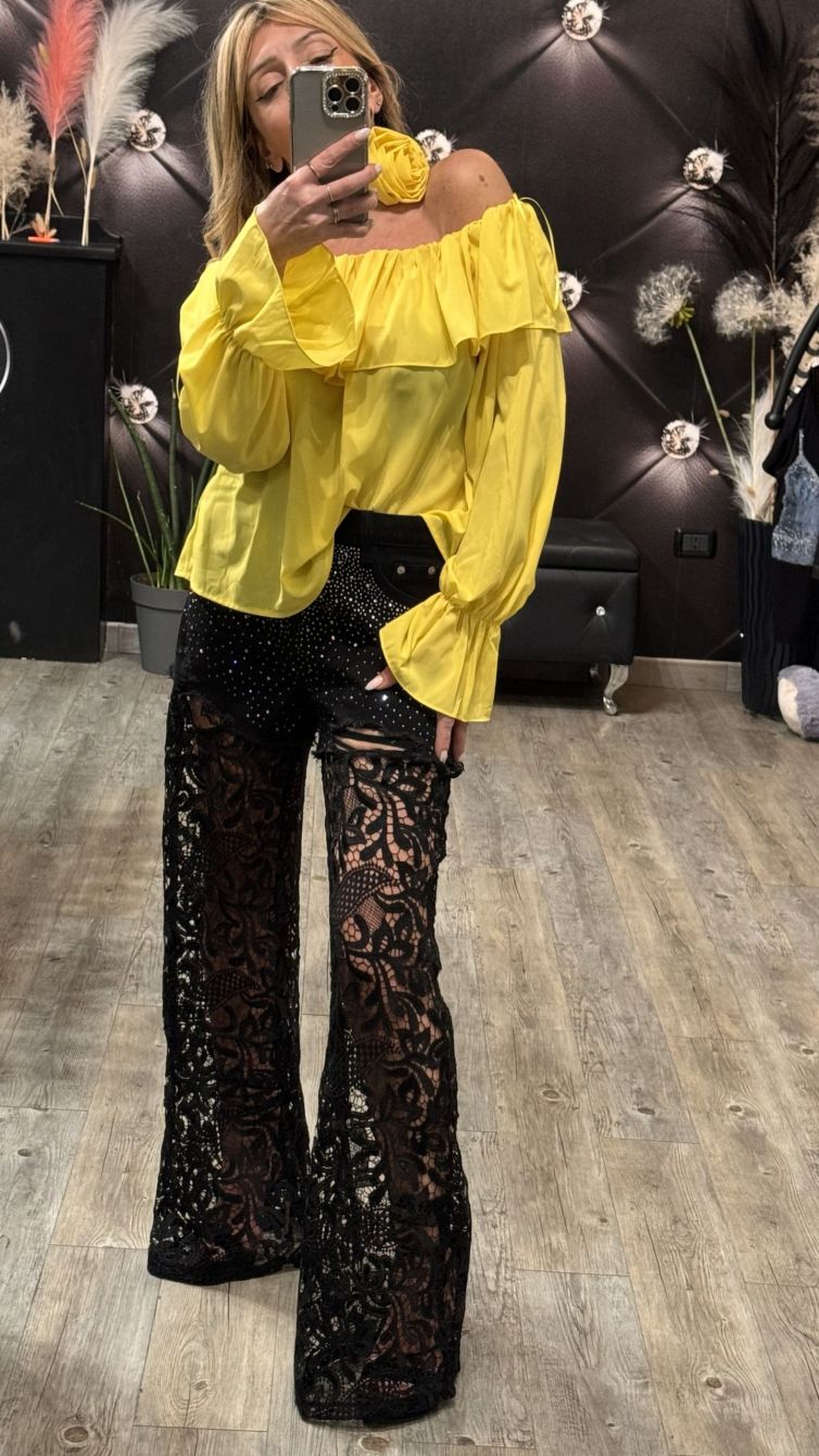JEANS PALAZZO CON PIZZO nero