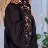 T-SHIRT OVER CON MANICA IN PIZZO nero