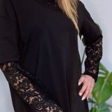 T-SHIRT OVER CON MANICA IN PIZZO nero