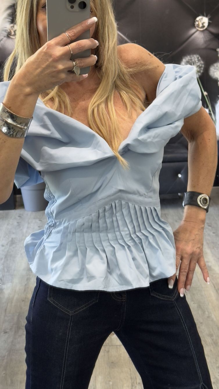 TOP BUSTIER SCOLLO BARDOT celeste