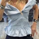 TOP BUSTIER  SCOLLO BARDOT  celeste