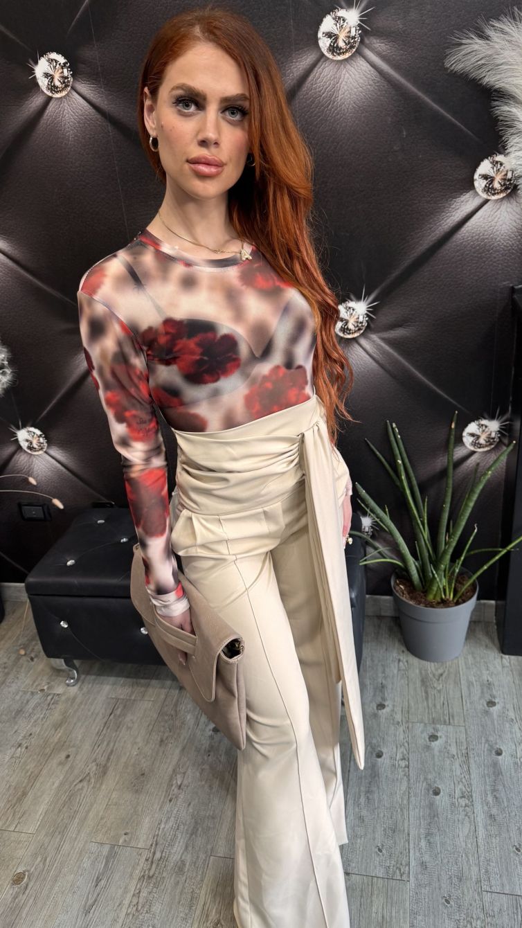 PANTALONE VITA ALTA CON FUSCIACCA colore burro