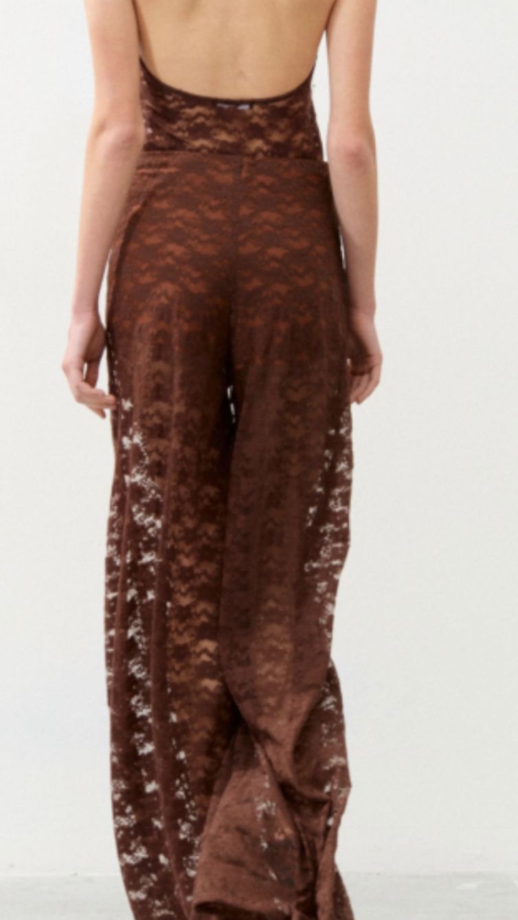 PANTALONE PALAZZO IN PIZZO LUMINA cioccolato