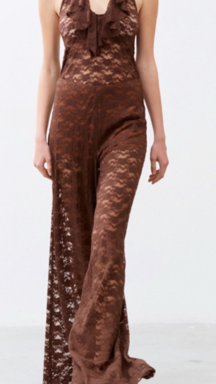 PANTALONE PALAZZO IN PIZZO LUMINA cioccolato