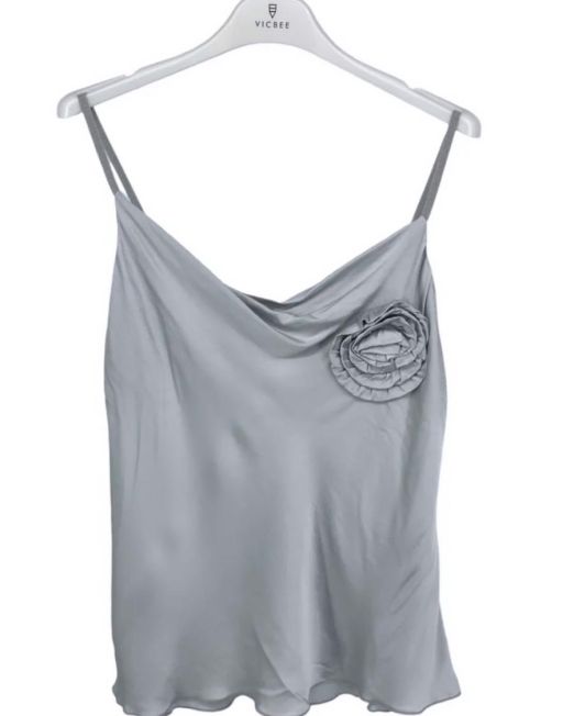 TOP CON FIORE IN SATIN colore argento