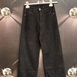 JEANS PALAZZO ELASTICIZZATO CON STRASS TONO SU TONO  nero