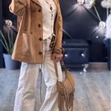 GIACCA FRANGE OVER IN SUEDE  Colore sabbia