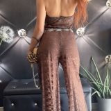 PANTALONE PALAZZO IN PIZZO LUMINA cioccolato
