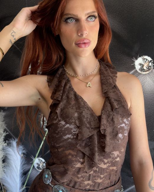 BODY IN PIZZO LUMINA colore cioccolato