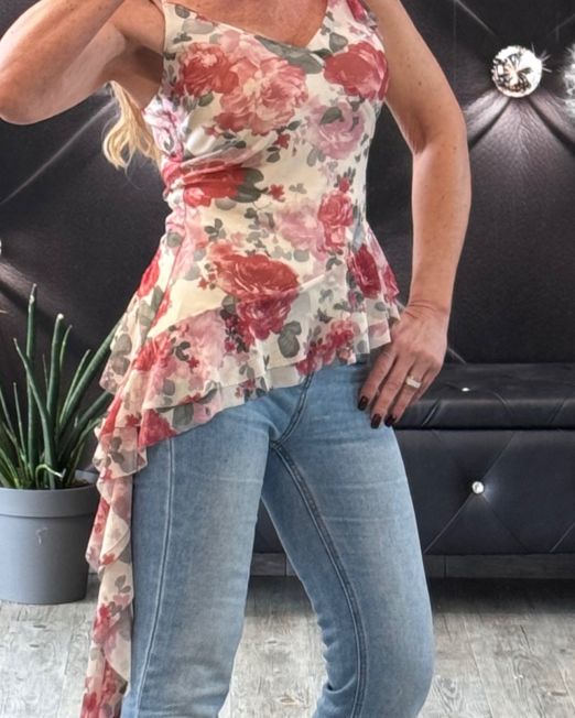 TOP STAMPA FIORI asimmetrico