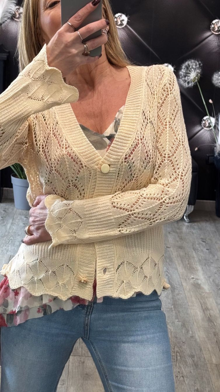 CARDIGAN IN FILO TRAFORATO crema