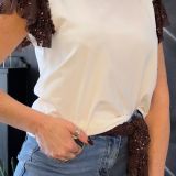 T-SHIRT CON FOULARD IN PAILLETTES color latte