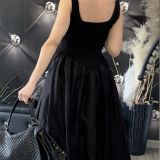 VESTITO MIDI CON GONNA A RUOTA nero