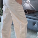 PANTALONE BALOON IN COTONE CON CINTURA colore panna