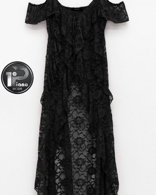 TOP LUNGO IN PIZZO LUMINA nero