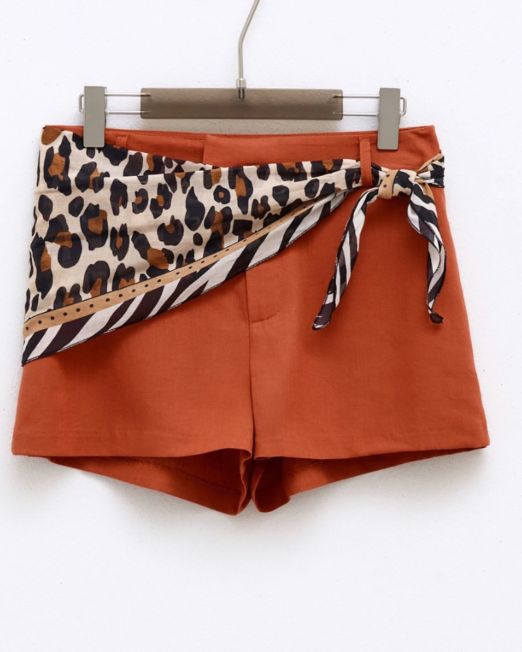 SHORTS IN LINO CON FOULARD BY LUMINA colore ruggine
