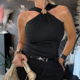 TOP GIOIELLO IN LYCRA ELASTICIZZATO nero