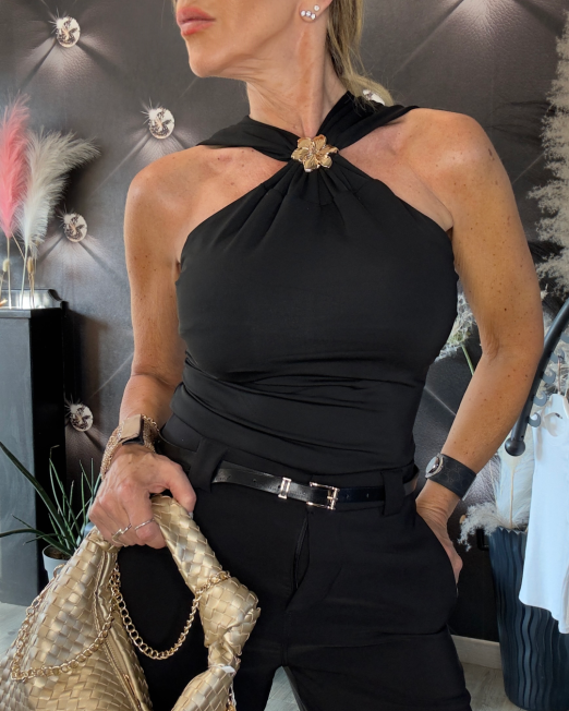 TOP GIOIELLO IN LYCRA ELASTICIZZATO nero