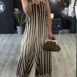 TUTA STAMPA RIGHE A GAMBA LARGA 
colore panna – marrone
