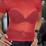 T-SHIRT STRASS LUMINA IN TULLE corallo