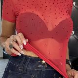 T-SHIRT STRASS LUMINA IN TULLE corallo