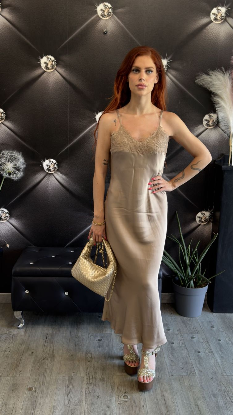ABITO MIDI IN SATIN CON SCOLLO SULLA SCHIENA color mocha mousse