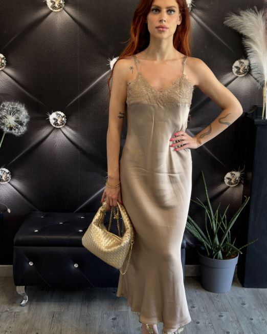 ABITO MIDI IN SATIN CON SCOLLO SULLA SCHIENA color mocha mousse