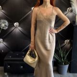 ABITO MIDI IN SATIN CON SCOLLO SULLA SCHIENA color mocha mousse