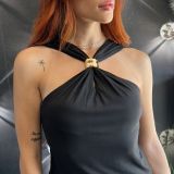TOP GIOIELLO IN LYCRA ELASTICIZZATO nero
