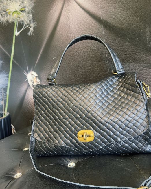 MAXI BAG INTRECCIO VERA PELLE nero