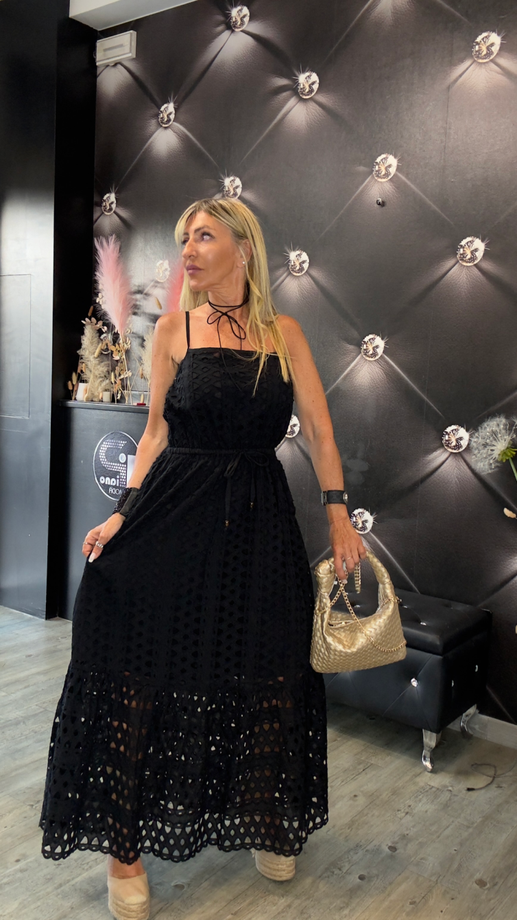 VESTITO LUNGO TRAFORATO nero