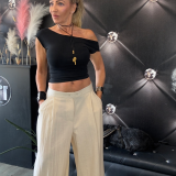 PANTALONE A GAMBA LARGA LUMINA colore burro