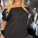 BLUSA  IN PIZZO SANGALLO SPALLE NUDE nero