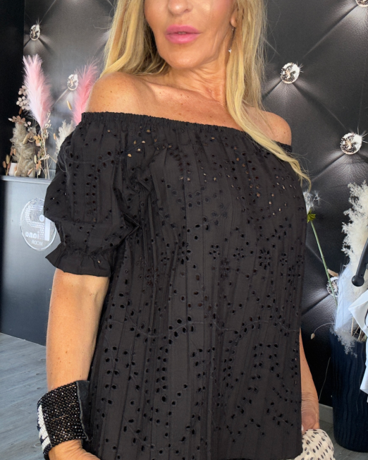 BLUSA  IN PIZZO SANGALLO SPALLE NUDE nero