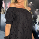 BLUSA  IN PIZZO SANGALLO SPALLE NUDE nero