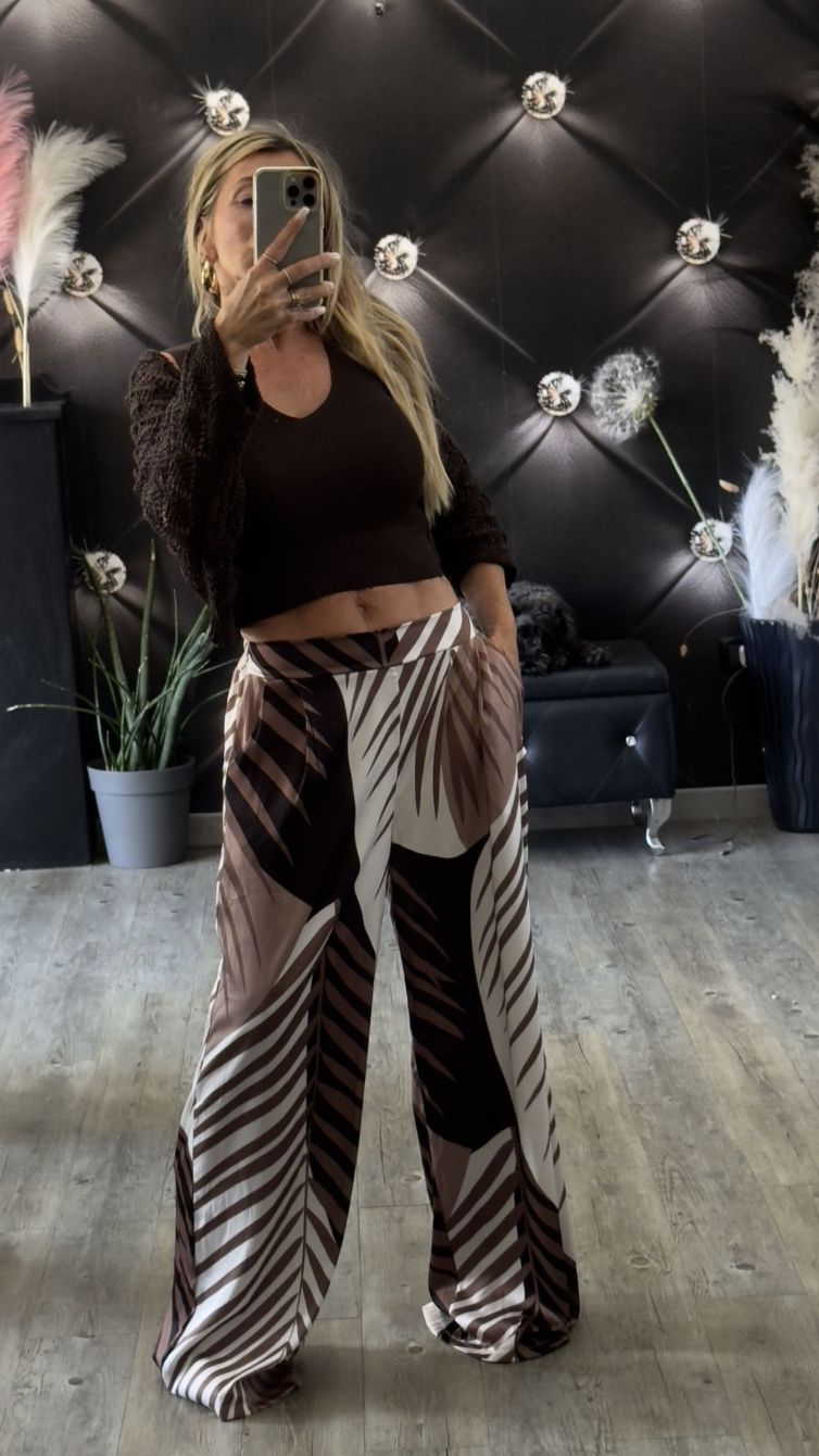 PANTALONE PALAZZO IN RASO stampa palme