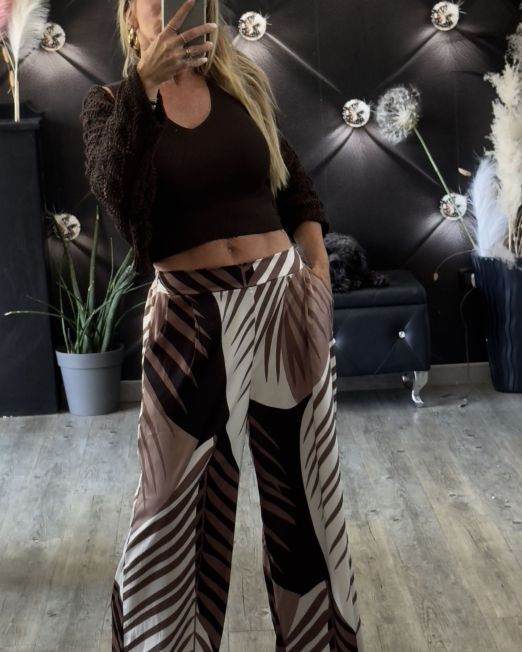 PANTALONE PALAZZO IN RASO stampa palme