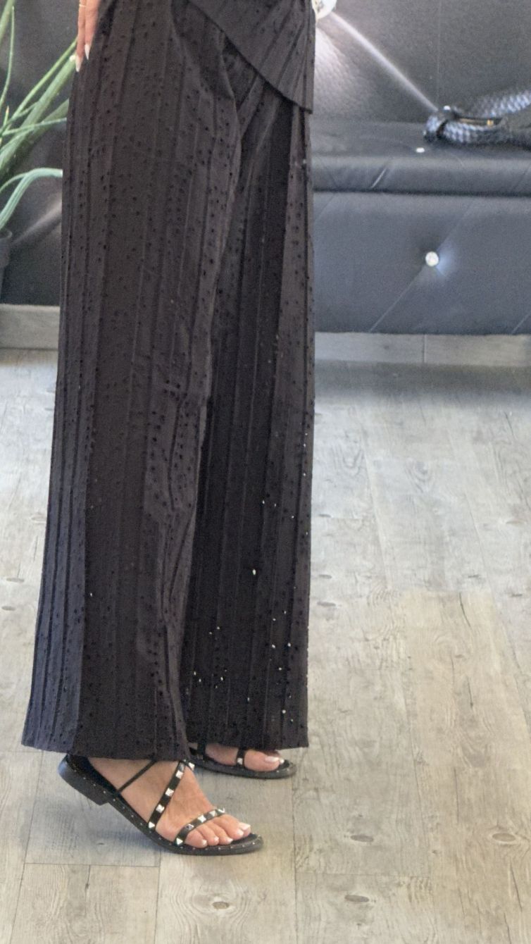 PANTALONE FLUIDO IN PIZZO SANGALLO nero
