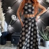COMPLETO TOP CROP E GONNA LUNGA  nero fiorito