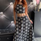 COMPLETO TOP CROP E GONNA LUNGA  nero fiorito