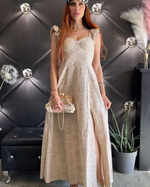 ABITO LUNGO IN PIZZO SANGALLO beige