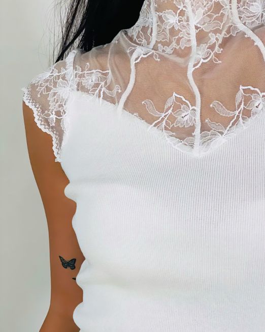 TOP ELEGANZA INSERTI PIZZO bianco