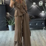 TOP LUNGO E PANTALONE FLUIDO colore mocha mousse